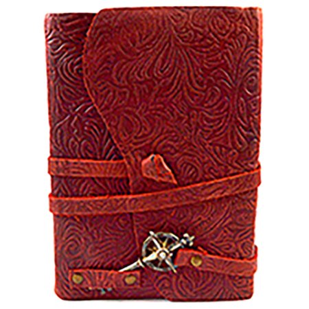 5" x 7" Burgundy Embossed leather w/ key & cord