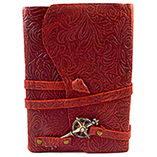 5" x 7" Burgundy Embossed leather w/ key & cord - Click Image to Close