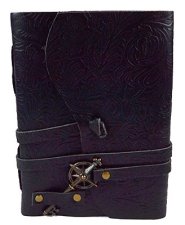 5" x 7" Black Embossed leather w/ key & cord