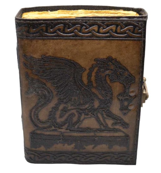 Dragon w Lantern aged looking paper leather w/ latch - Click Image to Close