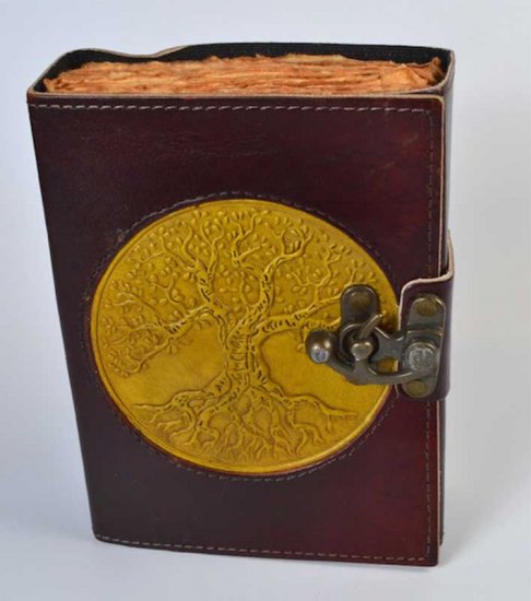 Tree of Life aged looking paper leather w/ latch - Click Image to Close