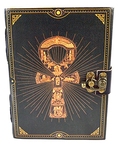 5" x 7" Ankh leather blank book w/ latch - Click Image to Close