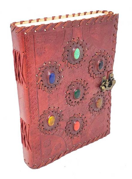 6" x 8" 7 Chakra stones Embossed leather w/ latch