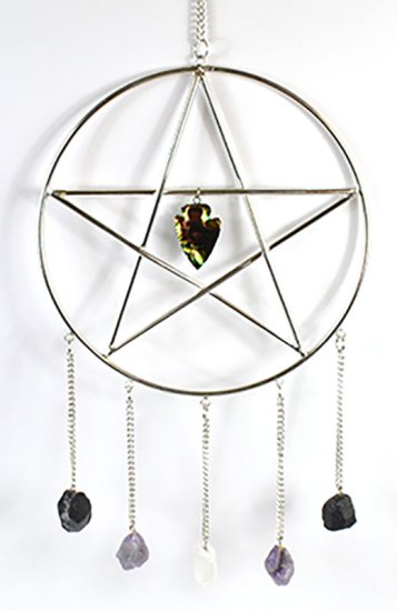 15\"x 6\" Pentagram with Stones wall hanging