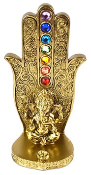 5 15/16" gold Ganesha Chakra Hand incense burner