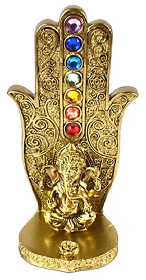 5 15/16\" gold Ganesha Chakra Hand incense burner