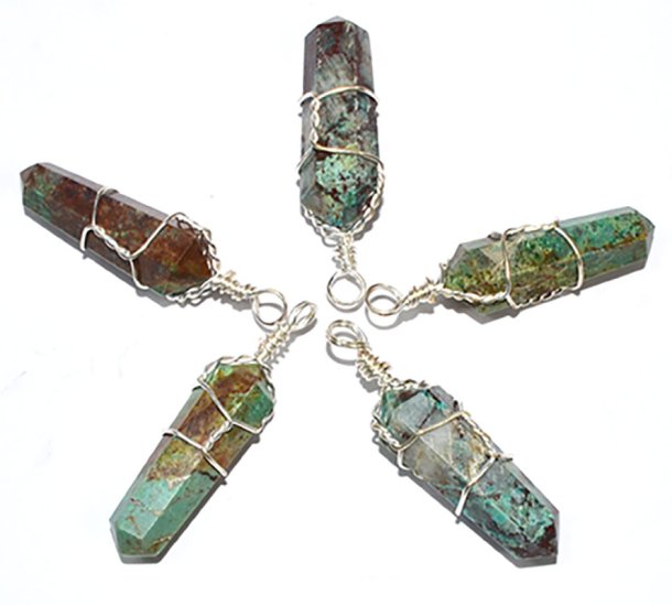 (set of 5) wire wrapped Chrysocolla point - Click Image to Close