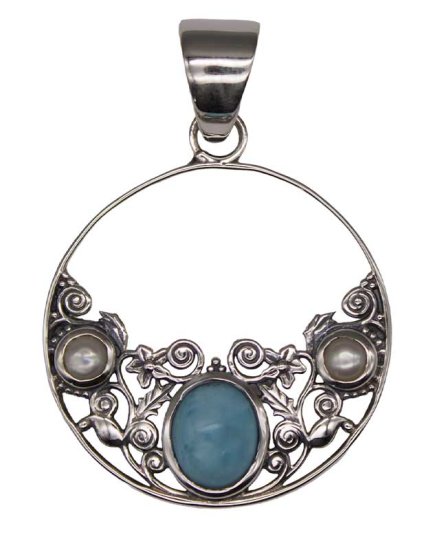 Fresh Water Pearl & Larimar pendant - Click Image to Close