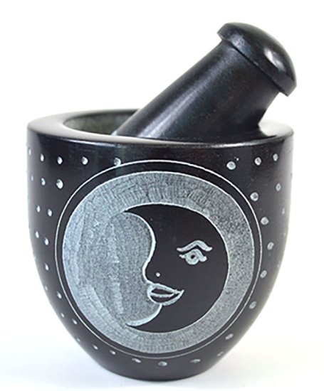 2 3/4" Moon Soapstone mortar & pestle set - Click Image to Close