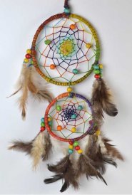 8" Rainbow double circle dreamcatcher