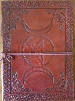 5\" x 7\" Triple Moon Pentagram leather blank book w/cord