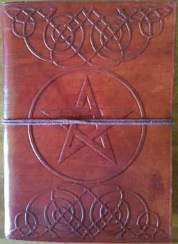 5\" x 7\" Pentagram leather blank book w/cord