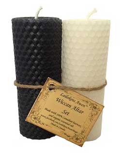 4 1/4\" Wiccan Altar Set Black & White Lailokens Awen candle