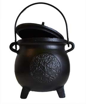 8\" Tree of Life cast iron cauldron w/ lid