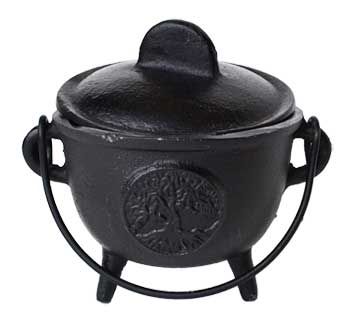 5\" Cast iron cauldron w/ lid Tree of Life