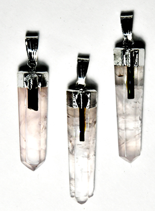 Rose Qtz w tourmaline pendant - Click Image to Close