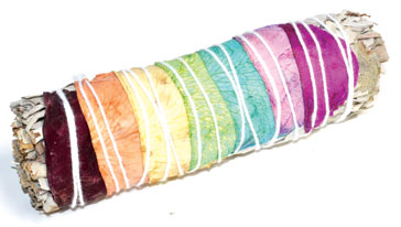 4" White Sage 7 Chakra colors stick - Click Image to Close