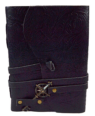 5\" x 7\" Black Embossed leather w/ key & cord