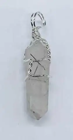 Quartz W Tourmaline wire wrapped point - Click Image to Close